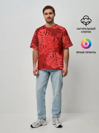 Мужская футболка оверсайз / Тропические листья Монстера
