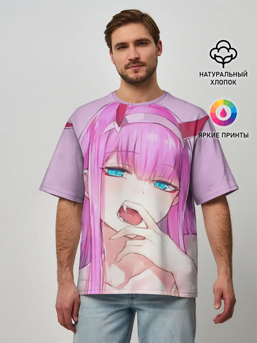 Мужская футболка оверсайз / ахегао зеро ту