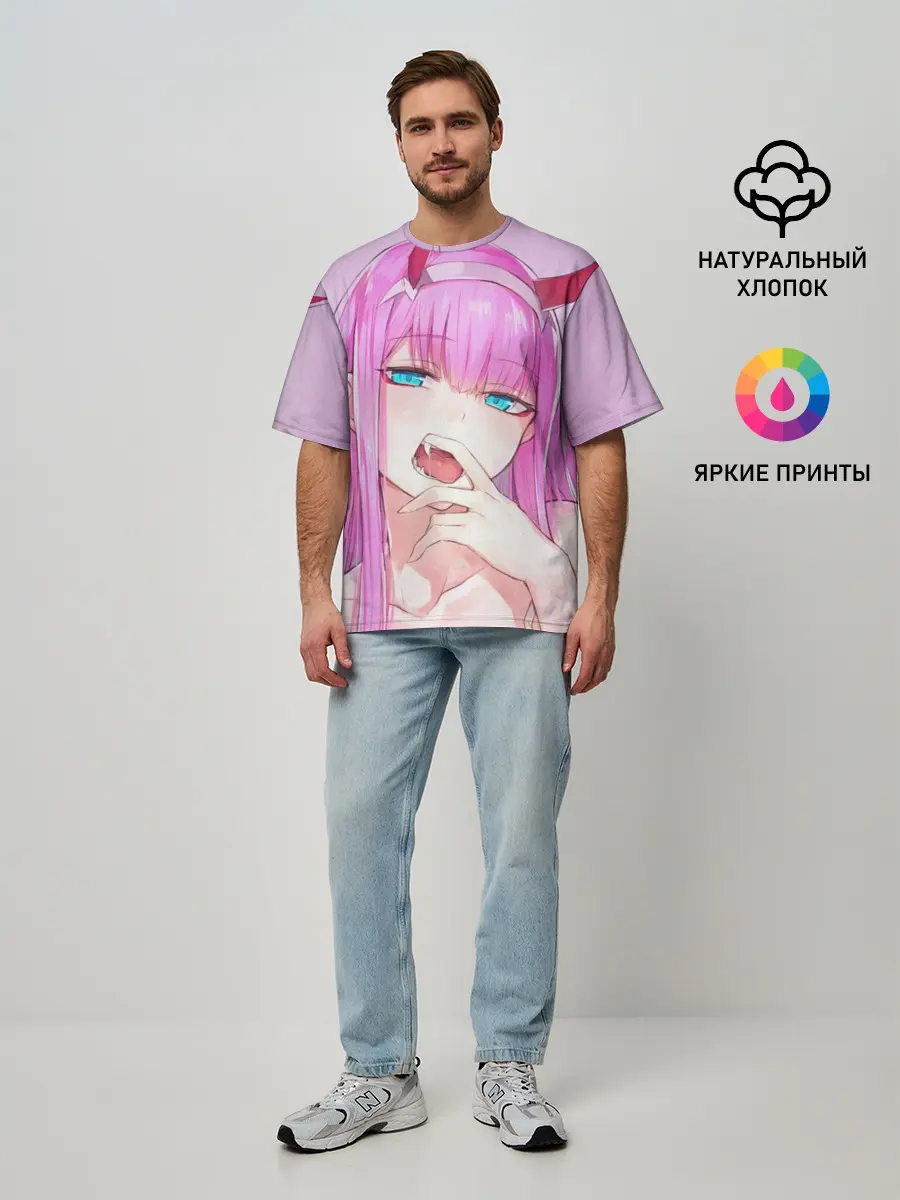 Мужская футболка оверсайз / ахегао зеро ту