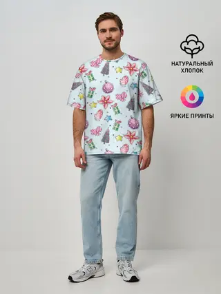 Мужская футболка оверсайз / новогодние игрушки