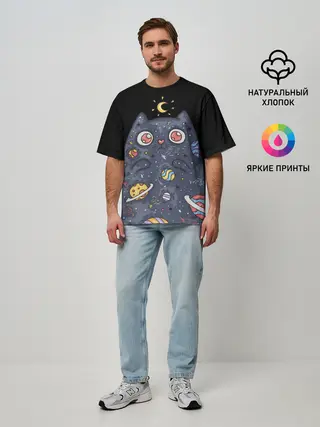 Мужская футболка оверсайз / КОСМИЧЕСКИЙ КОТ