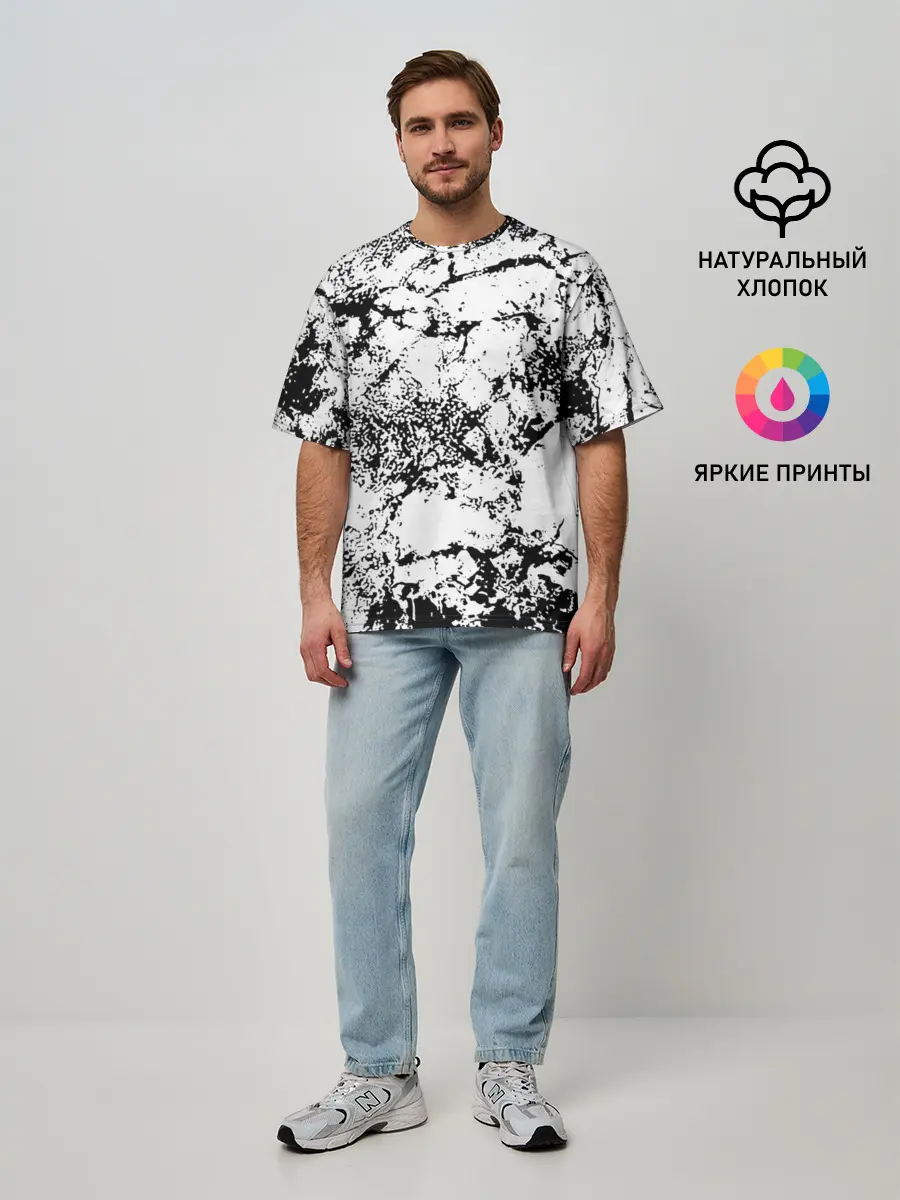 Мужская футболка оверсайз / Эффект линогравюры