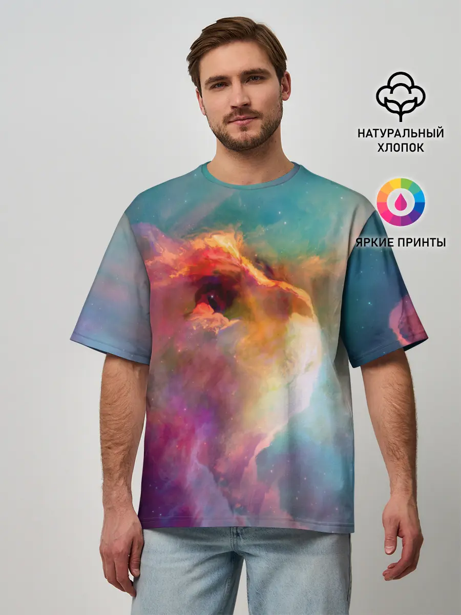 Мужская футболка оверсайз / КОСМИЧЕСКИЙ КОТ