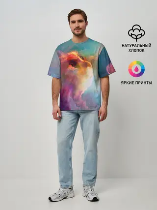 Мужская футболка оверсайз / КОСМИЧЕСКИЙ КОТ