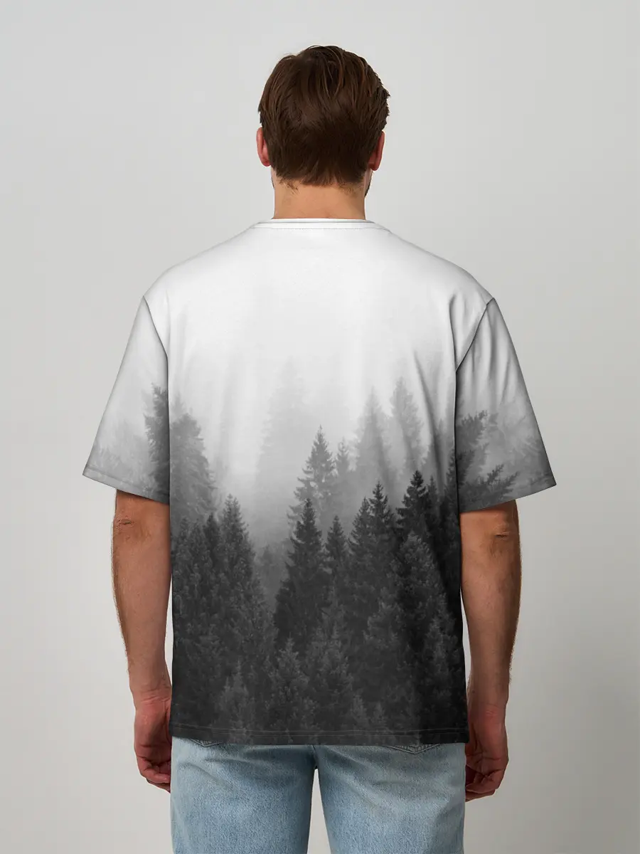 Мужская футболка оверсайз / ЛЕС МОЙ ХРАМ / ВОЛК