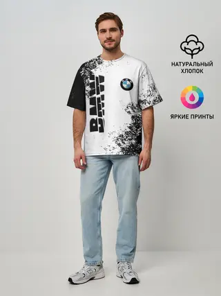 Мужская футболка оверсайз / BMW | БМВ РАЗРЕЗАННОЕ ЛОГО