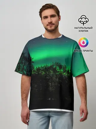 Мужская футболка оверсайз / Северное сияние