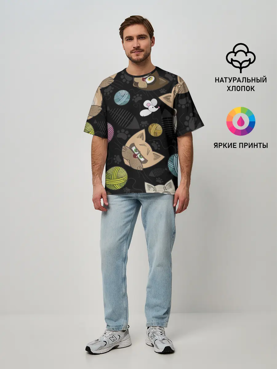 Мужская футболка оверсайз / Злой кот.