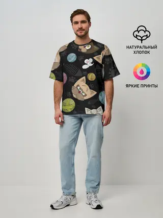 Мужская футболка оверсайз / Злой кот.