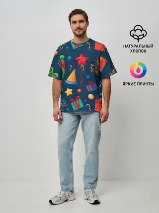 Мужская футболка оверсайз / Новогодний Паттерн!
