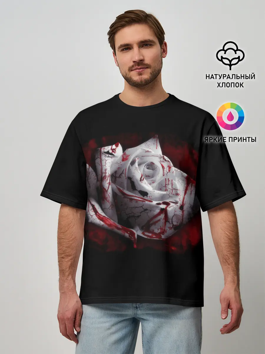 Мужская футболка оверсайз / Кровавая роза