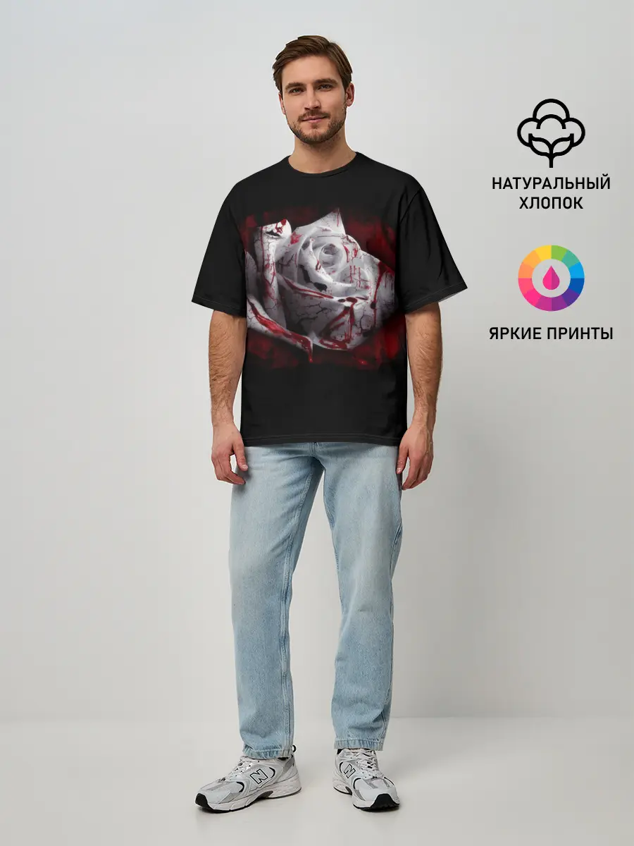 Мужская футболка оверсайз / Кровавая роза