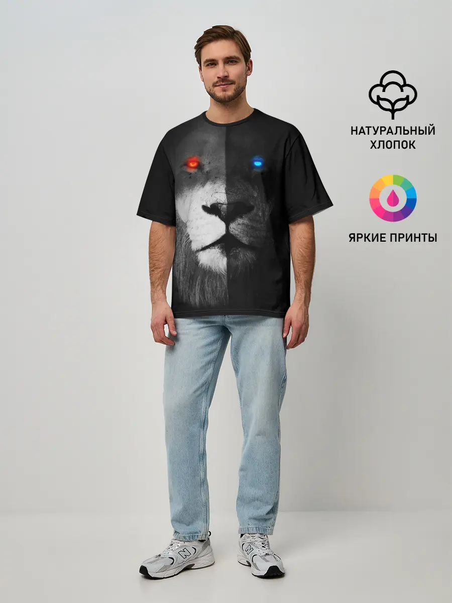 Мужская футболка оверсайз / ЛЕВ - НЕОНОВЫЕ ГЛАЗА