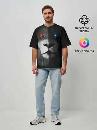 Мужская футболка оверсайз / ЛЕВ - НЕОНОВЫЕ ГЛАЗА