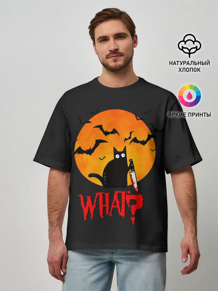 Мужская футболка оверсайз / What Cat