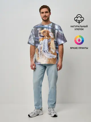 Мужская футболка оверсайз / Золотистый Ретривер