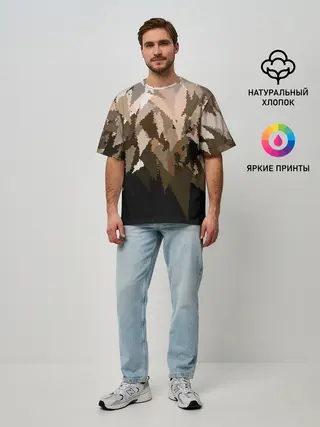 Мужская футболка оверсайз / Бежево-коричневая мозаика
