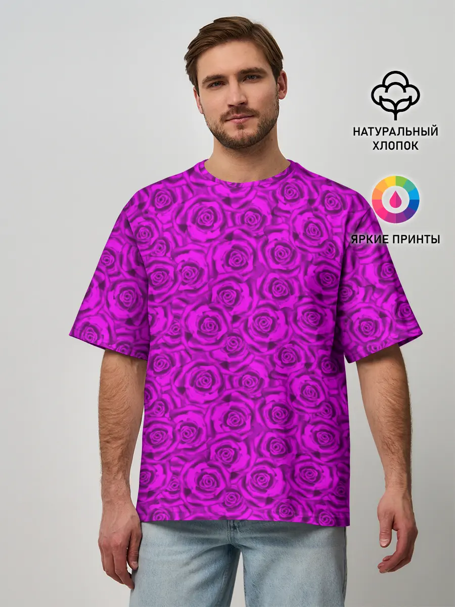 Мужская футболка оверсайз / Яркий цветочный неоновый узор