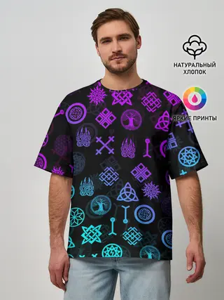 Мужская футболка оверсайз / СЛАВЯНСКИЕ РУНЫ | ПАТТЕРН