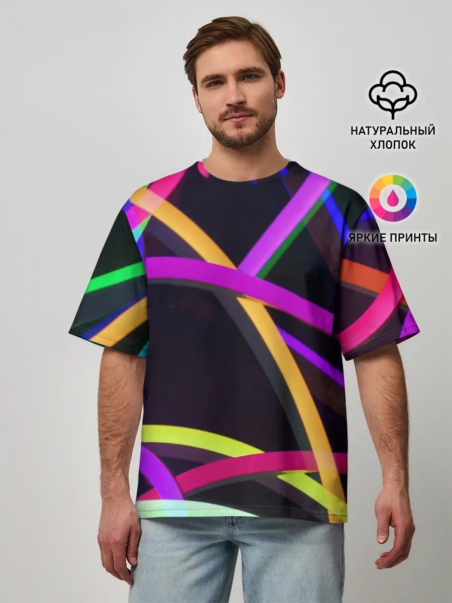Мужская футболка оверсайз / Светящиеся полосы