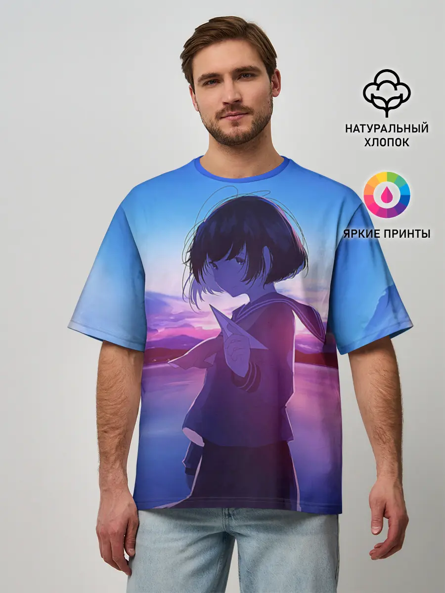 Мужская футболка оверсайз / Anime Sunset