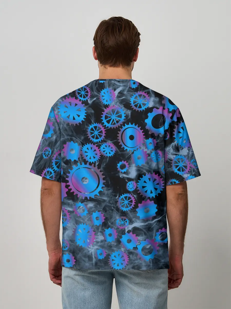 Мужская футболка оверсайз / механизм и дым, стимпанк