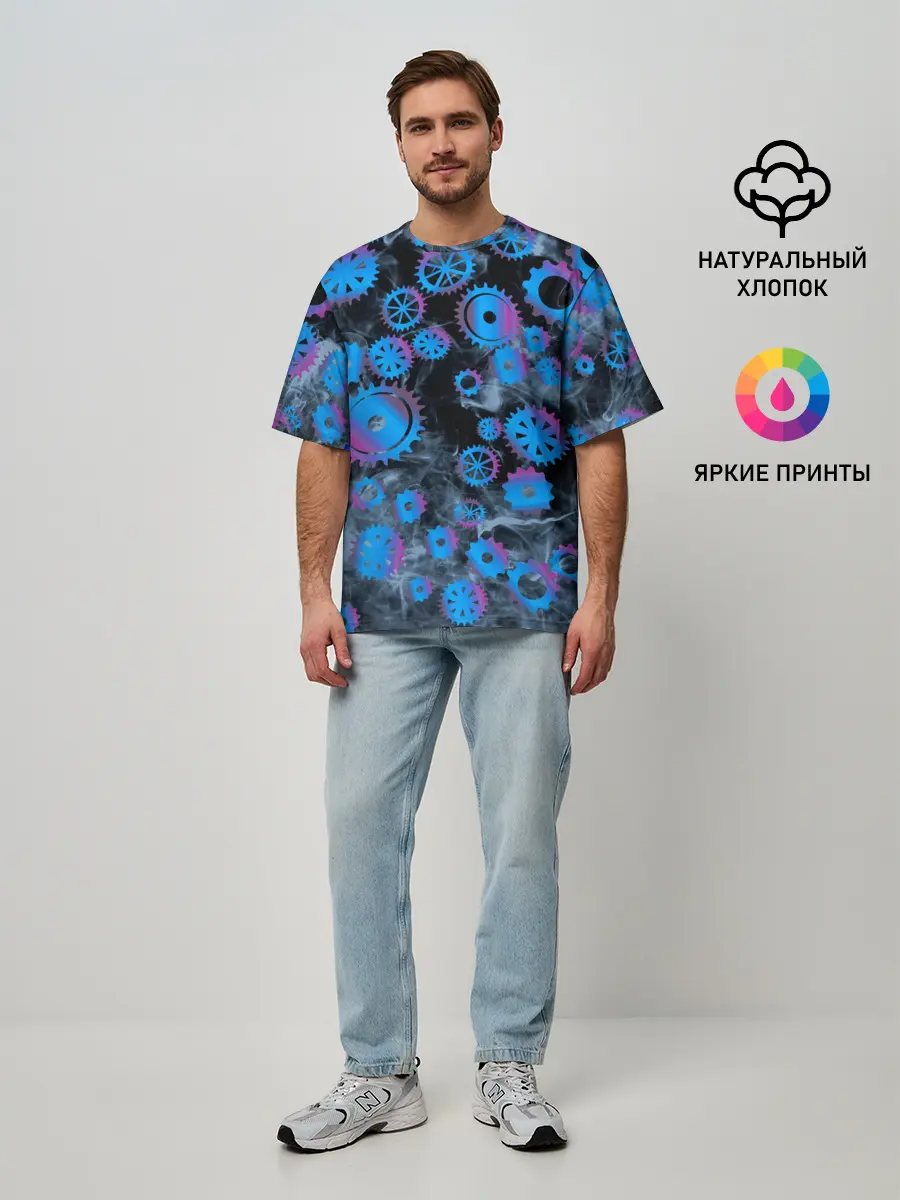 Мужская футболка оверсайз / механизм и дым, стимпанк