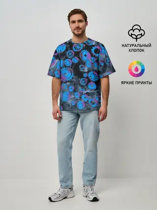 Мужская футболка оверсайз / механизм и дым, стимпанк