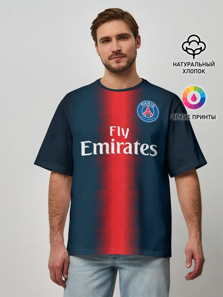Мужская футболка оверсайз / PSG Форма Новая Home 18/19