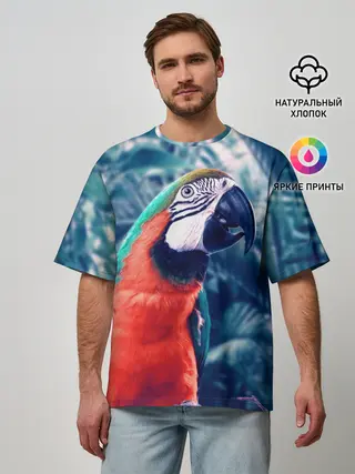 Мужская футболка оверсайз / Попугай