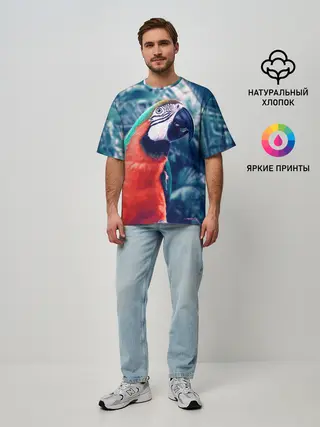 Мужская футболка оверсайз / Попугай