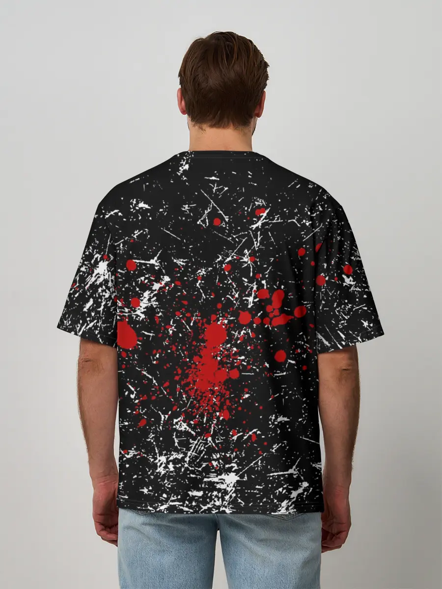 Мужская футболка оверсайз / Брызги Череп Хипстер Гранж