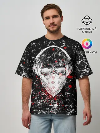 Мужская футболка оверсайз / Брызги Череп Хипстер Гранж