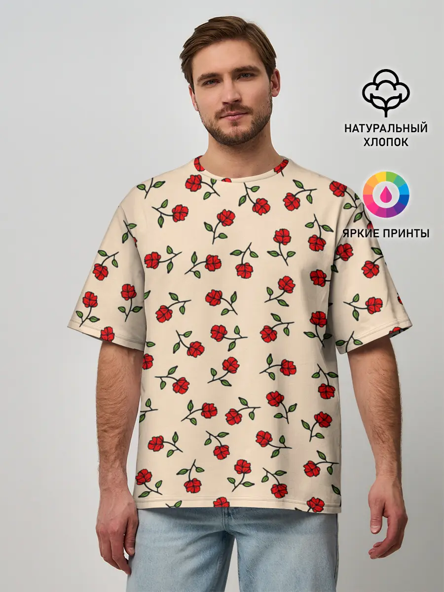 Мужская футболка оверсайз / Прованс из роз
