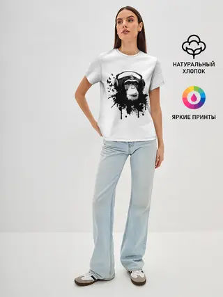 Женская базовая футболка / Обезьяна Меломан