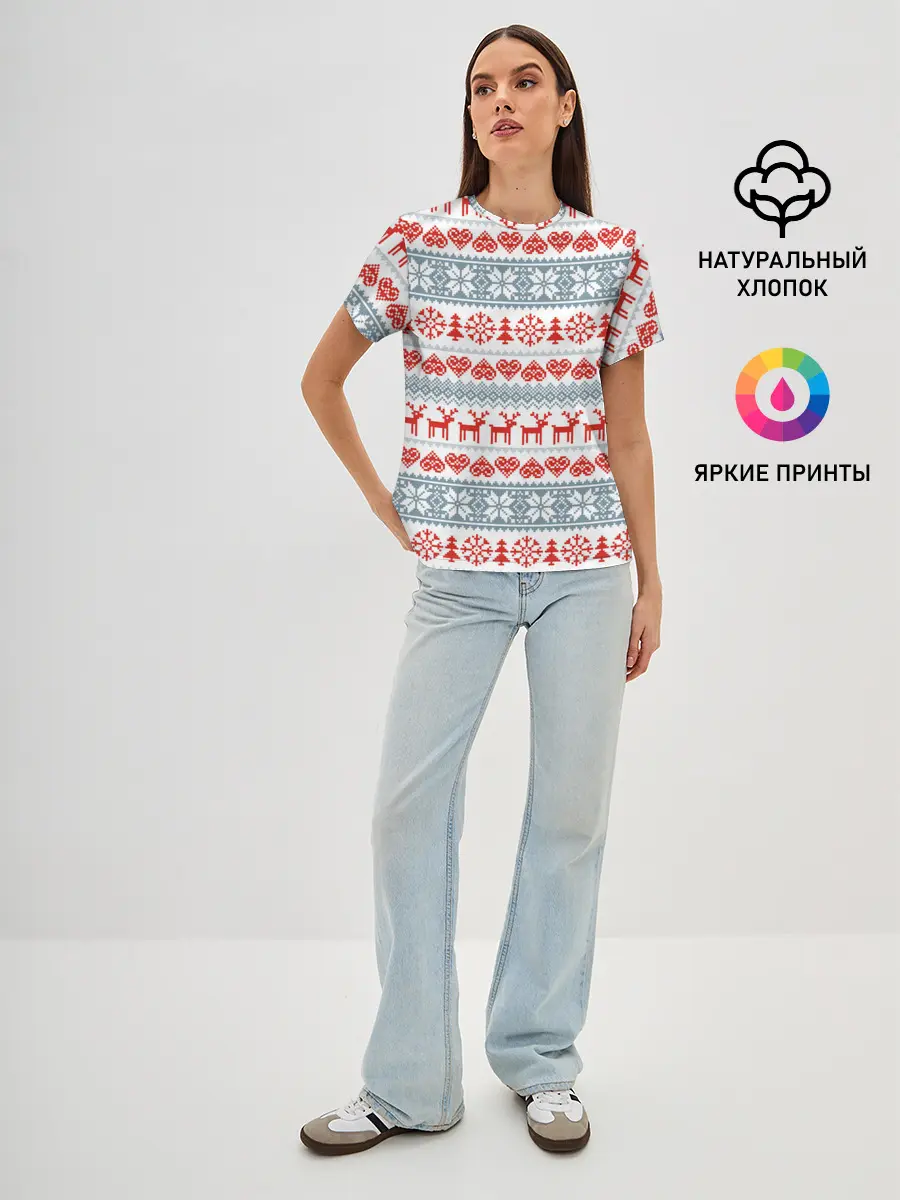 Женская базовая футболка / Новогодний пиксельный узор