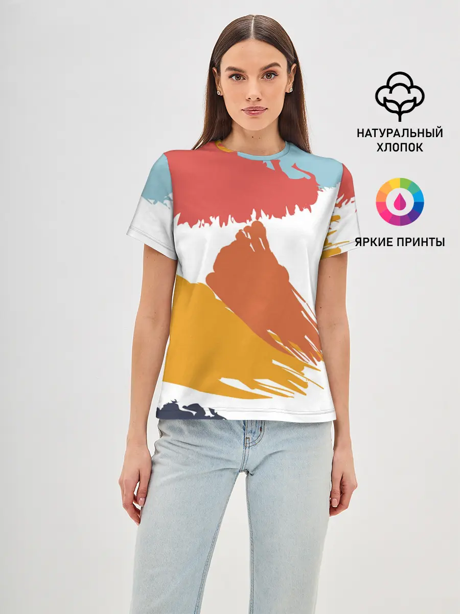 Женская базовая футболка / Цветные пятна, мазки кистью