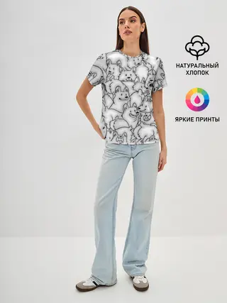 Женская базовая футболка / Корги ЧБ