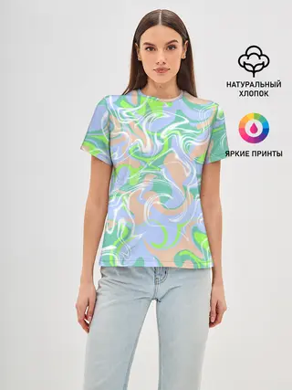 Женская базовая футболка / Разноцветные разводы красок