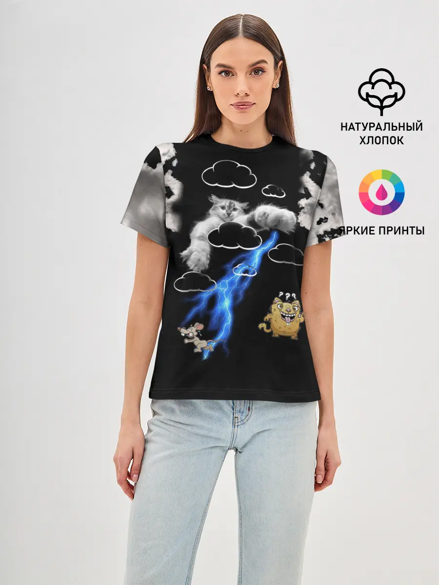 Женская базовая футболка / Грозовой, кошак