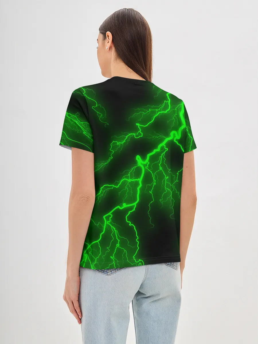 Женская базовая футболка / МОЛНИЯ GREEN NEON