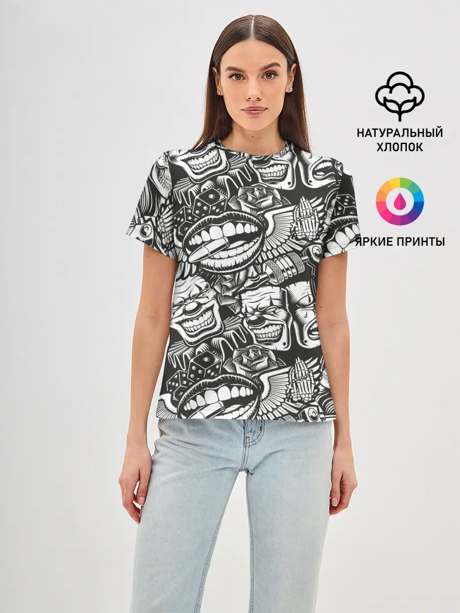 Женская базовая футболка / Тату ретро