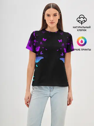 Женская базовая футболка / НЕОНОВЫЕ БАБОЧКИ | NEON BUTTERFLIES