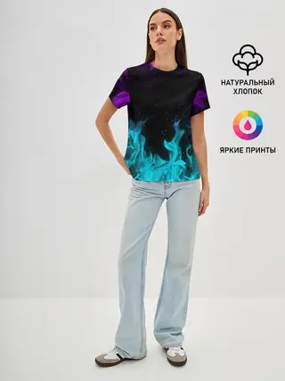 Женская базовая футболка / НЕОНОВЫЙ ОГОНЬ | NEON FIRE