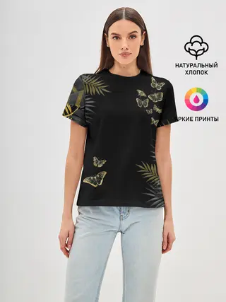 Женская базовая футболка / ЗОЛОТЫЕ БАБОЧКИ И ПАПОРОТНИК