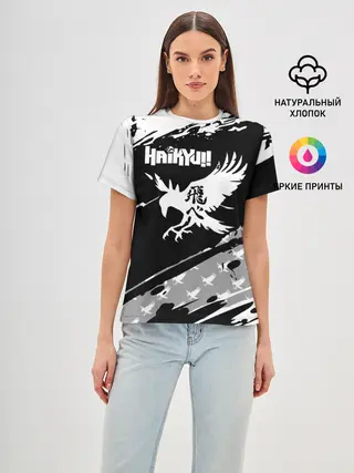 Женская базовая футболка / Haikyuu!! Ворон иероглиф