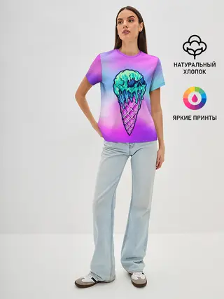 Женская базовая футболка / Мороженое | Ice Scream | Череп