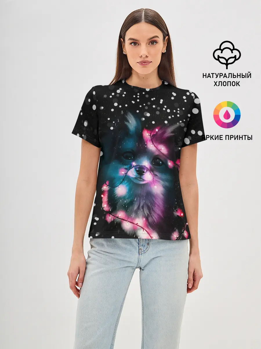 Женская базовая футболка / ЛИСЁНОК НОВОГОДНИЙ.