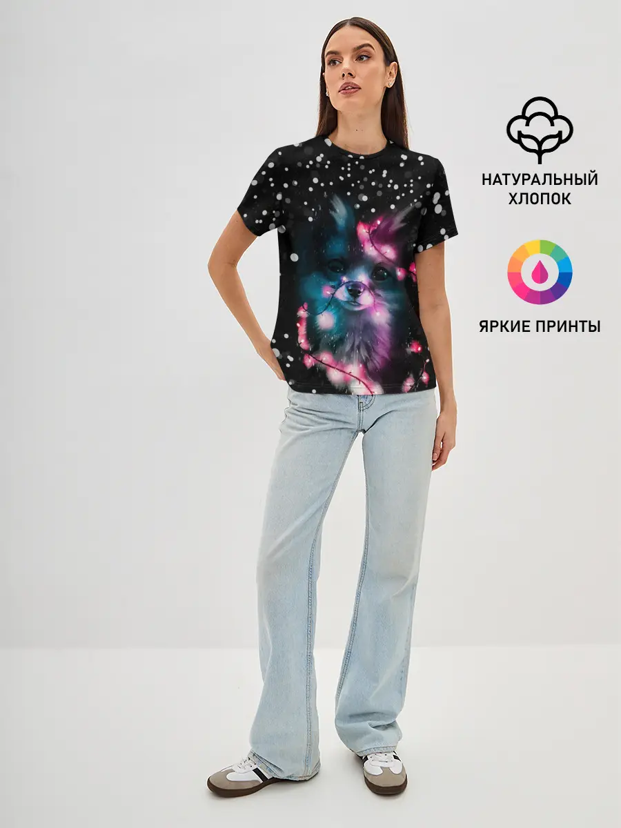 Женская базовая футболка / ЛИСЁНОК НОВОГОДНИЙ.