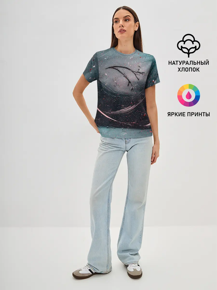 Женская базовая футболка / Абстракция краска разводы кап